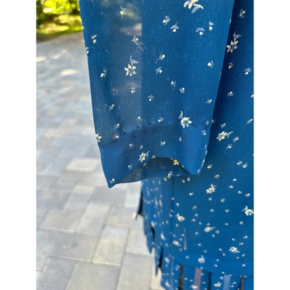 Vintage 90s Teal Drop Waist Dress Retro 20s 30s Fall Winter Modest Church Petite - Picture 6 of 13